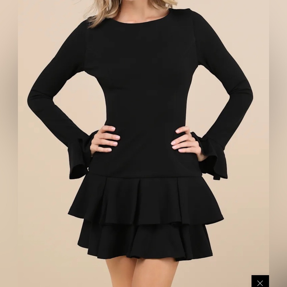 New - Lulus Immaculate Essence Black Tiered Drop Waist Mini Dress, Size Medium